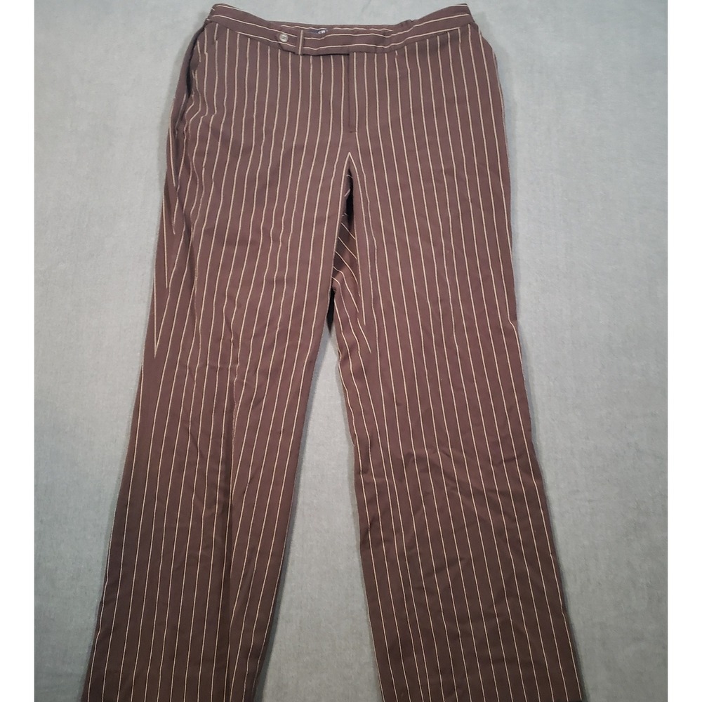 Chaps Dress Pants Womens 16W Brown Pinstripe Elastic Back Straight‎ Leg Trousers